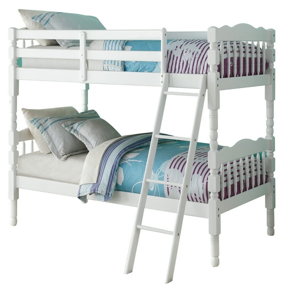 JERFIT White Convertible Twin Bunk Bed with Ladder & Guard Rails, Wood Frame for Space Saving, 2-in-1 Stackable Bed