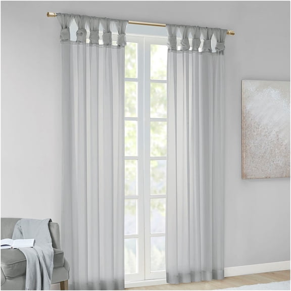 JERFIT Twist Tab Voile Sheer Curtain Panels Pair, Light Grey Polyester Window Treatment for Living Room, 50x84 Inches, 2PC
