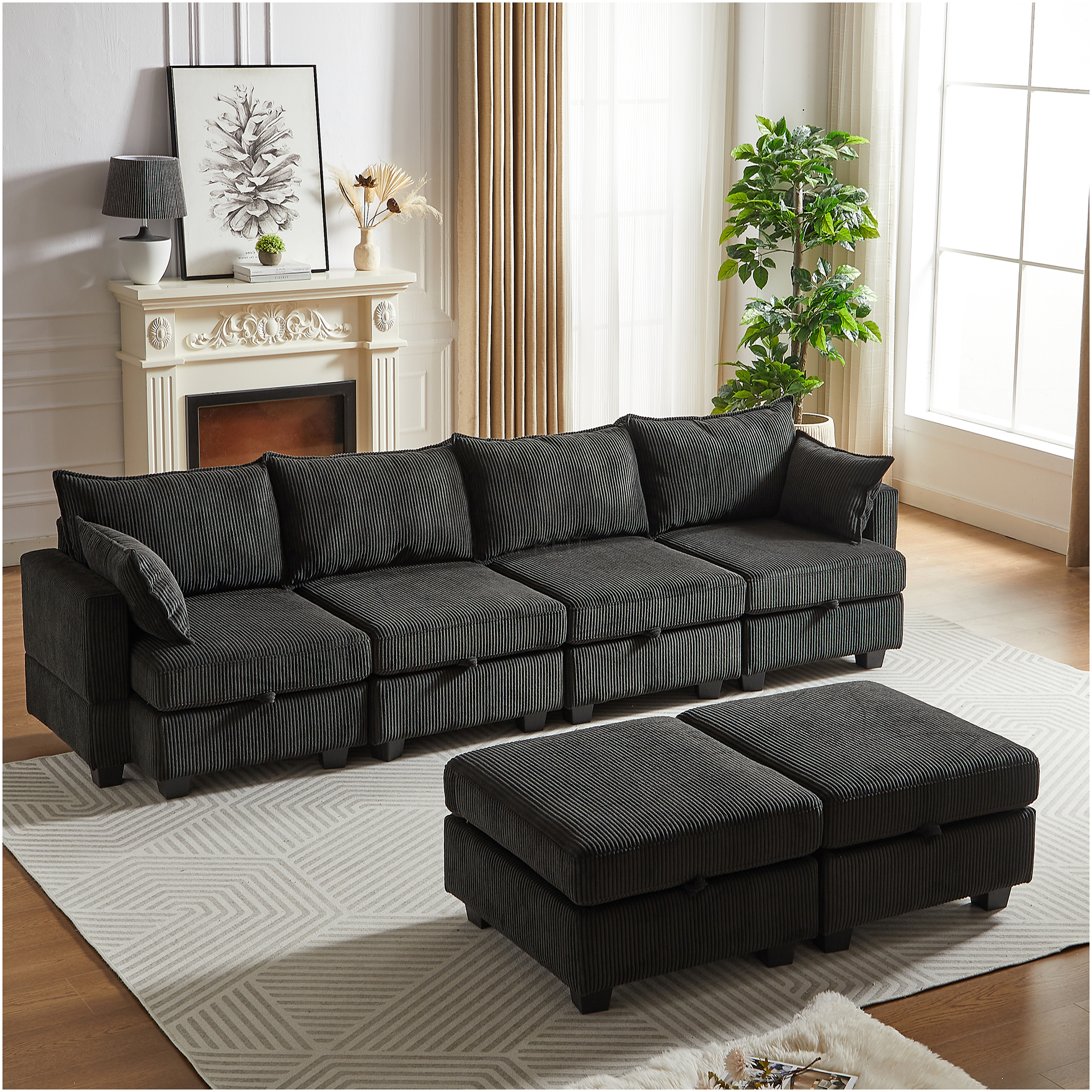 JERFIT U-Shaped Convertible Corduroy Sectional Sofa with Storage ...