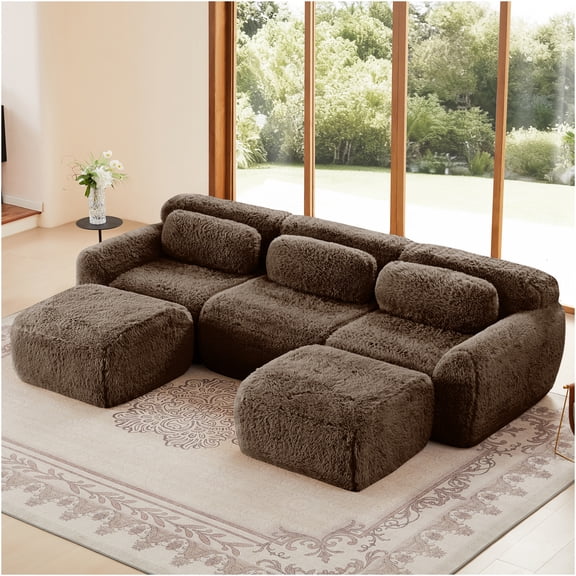 JERFIT U-Shaped Sectional Sofa with Chaise, 3-Seater Modular Couch, Plush Fabric, 32D High Density Foam, Ergonomic Design, Non-Slip Base, for Living Room, Bedroom, Home Theater, Chocolate Brown