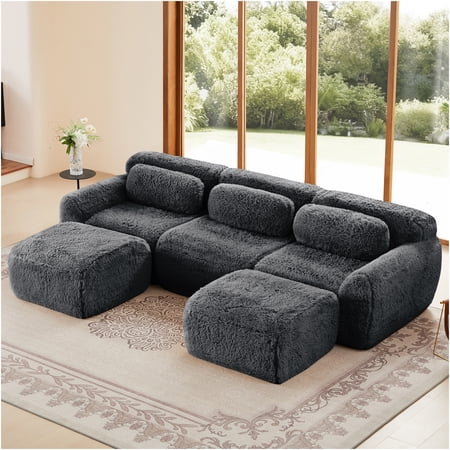 JERFIT U-Shaped Sectional Sofa with Chaise, 3-Seater Modular Sofa Couch, Plush Fabric, Dark Grey, No Assembly Required