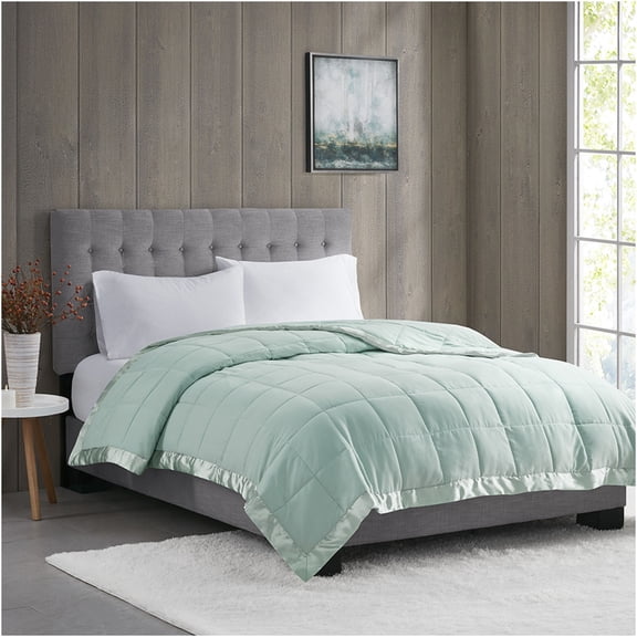 JERFIT Ultra-Soft All-Season Down Alternative Comforter Blanket, Cooling Hypoallergenic with Satin Edge, Machine Washable, Full/Queen Size, Seafoam Green