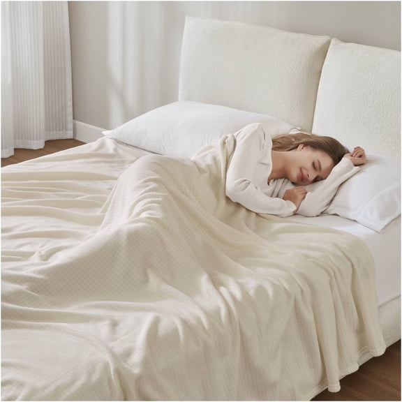 JERFIT Ultra-Soft King Size Fleece Blanket, Taupe Thermal All-Season Grid Pattern Microfleece Throw for Bed & Couch
