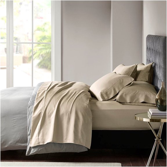 JERFIT Ultra Soft Peach Finish Sateen Sheet Set, Khaki Queen Size, 800 Thread Count, Wrinkle & Fade Resistant, OEKO-TEX Certified, Machine Washable