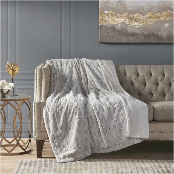 JERFIT Ultra Soft Reversible Faux Fur Mink Blanket King Size 108x90 Inches, Beige Cozy Plush Throw for Couch Bed