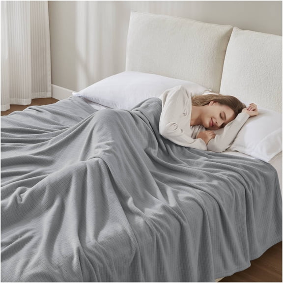 JERFIT Ultra Soft Twin Size Fleece Blanket, Lightweight All Season Microfleece Throw, Cozy Grid Pattern, Grey, Machine Washable