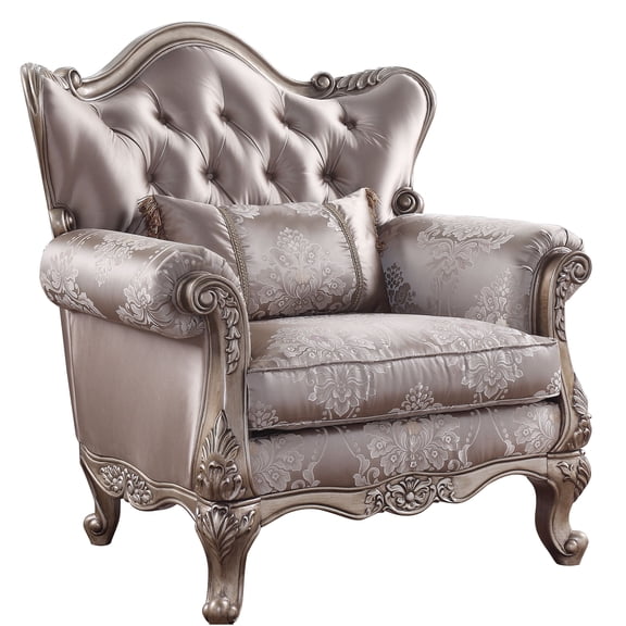 JERFIT Upholstered Accent Chair with Pillow, Champagne Fabric Wingback Chair with Queen Anne Legs for Living Room, Bedroom