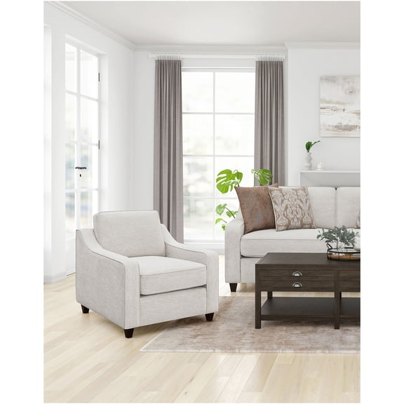 JERFIT Upholstered Armchair with Sloped Track Arms, Beige Chenille Fabric Accent Chair for Living Room, Bedroom