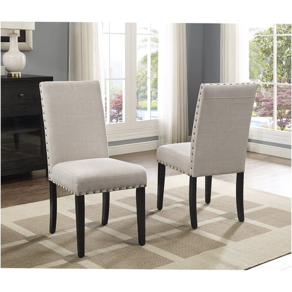 JERFIT Upholstered Dining Room Chairs Set of 2, Tan Fabric Side Chairs with Nailhead Trim and Hardwood Frame for Kitchen and Dining Area