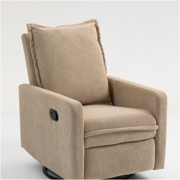 JERFIT Velvet Accent Chair, 360 Swivel Manual Recliner with Button Tufting, Plush Small Armchair for Living Room, Bedroom, Office, Camel