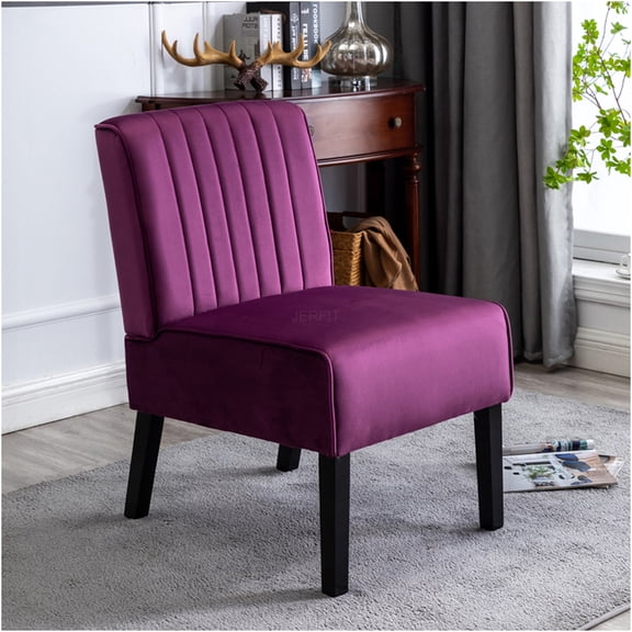 JERFIT Velvet Accent Chairs Set of 2, Modern Upholstered Side Chairs with Solid Wood Legs for Living Room, Bedroom, Purple