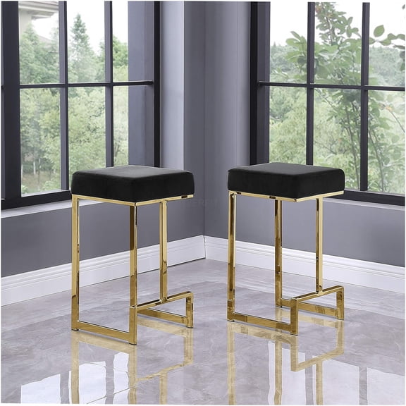JERFIT Velvet Counter Stools Set of 2, Modern Backless Bar Stools with Gold Metal Base for Kitchen Island, Breakfast Bar, Boho or Mid-Century Decor