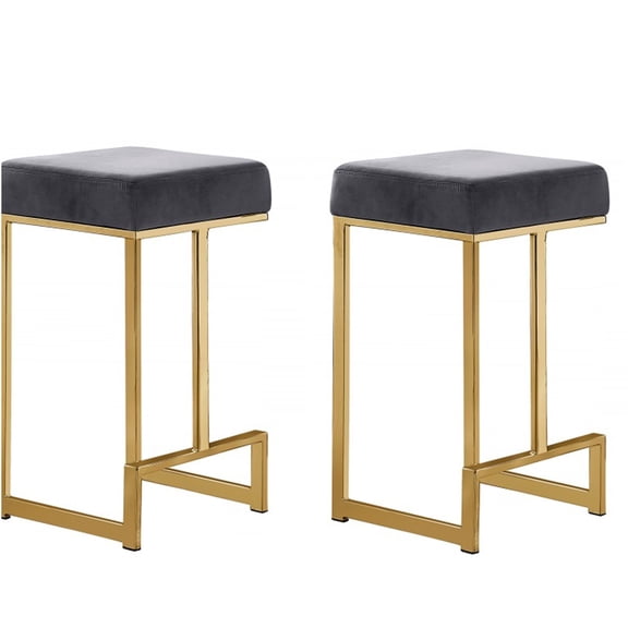 JERFIT Velvet Counter Stools Set of 2, Modern Backless Bar Stools with Gold Metal Base for Kitchen Island, Breakfast Nook, Dining