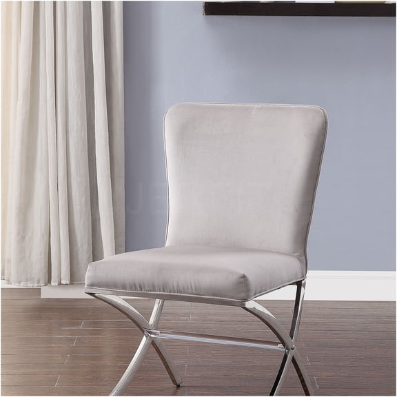 JERFIT Velvet Dining Chairs Set of 2, Modern Side Chairs with Chrome Metal Legs, Light Gray Upholstered Armless Chair for Kitchen, Dining Room, Office