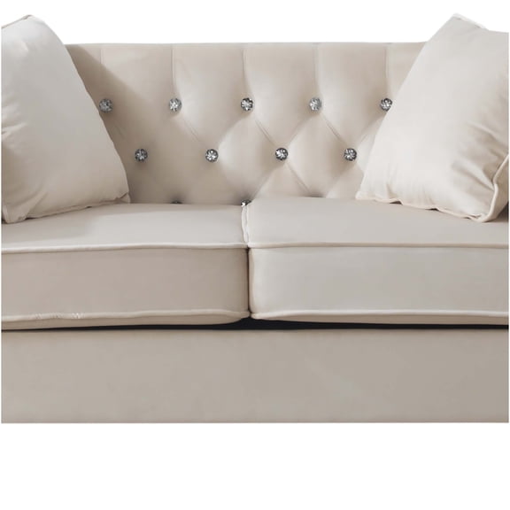 JERFIT Velvet Loveseat Sofa for Living Room, Upholstered Tufted Small Couch with Diamond Buttons, Modern Furniture for Apartment, Lounge Chair, Ivory