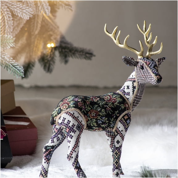 JERFIT Velvet Standing Deer Statue, Modern Polyester Foam Animal Decor for Home, Tabletop, Shelf, Office, Gift