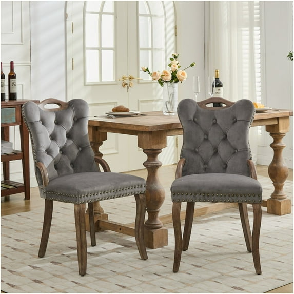 JERFIT Velvet Upholstered Dining Chair Set of 2, Tufted Back with Solid Wood Frame and Vintage Nailhead Trim, Comfortable Side Chairs for Kitchen Dining Room