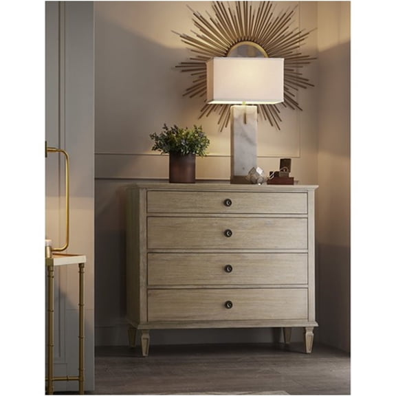 JERFIT Victoria 4-Drawer Dresser, Small Bedroom Chest with Solid Wood Legs, French Country Light Natural Finish
