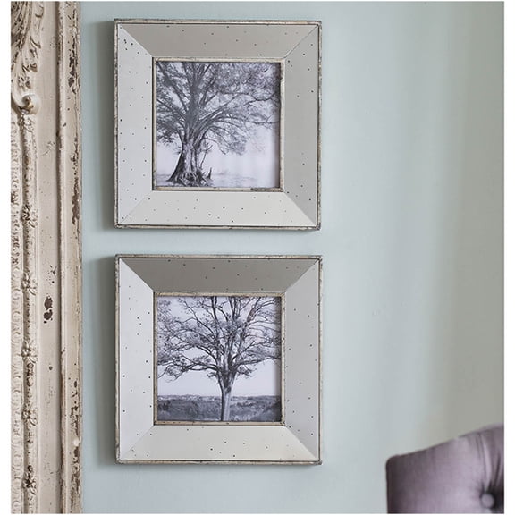 JERFIT Vintage Silver Mirrored Picture Frames Set of 2, 15x15 Inch Retro Reflective Wall Photo Frames with Glass for Displaying Art and Portraits