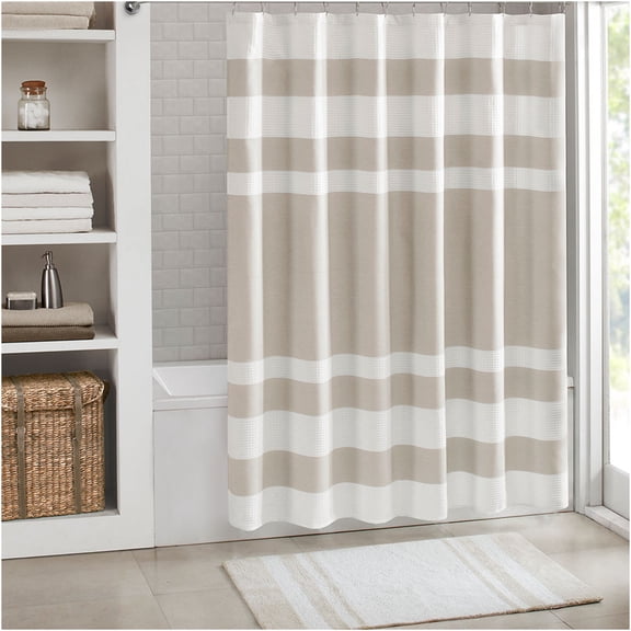 JERFIT Waffle Weave Shower Curtain 72x72 inches, Taupe Bathroom Decor with 3M Water Repellent, Textured Spa Style Polyester Fabric