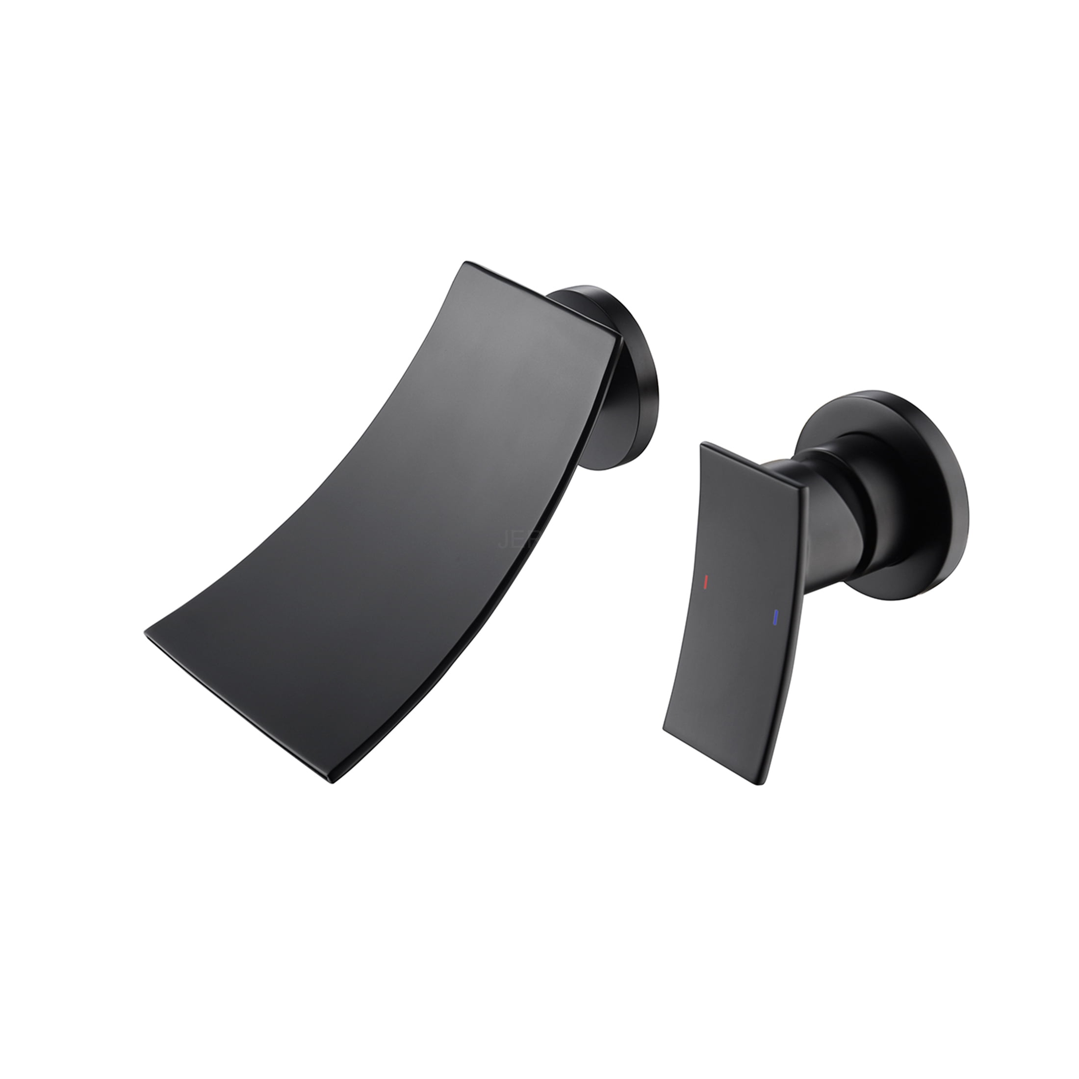 JERFIT Wall Mount Waterfall Bathroom Faucet, Matte Black Widespread Brass Spout Faucet for Vessel Sink, Bathtub
