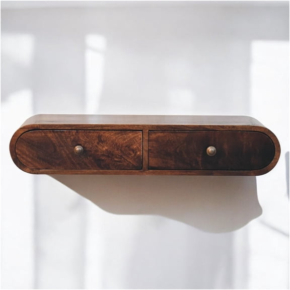 JERFIT Wall Mounted Console Table with 2 Drawers, Solid Wood Floating Sofa Table for Entryway, Hallway, Living Room, Brown Walnut Finish