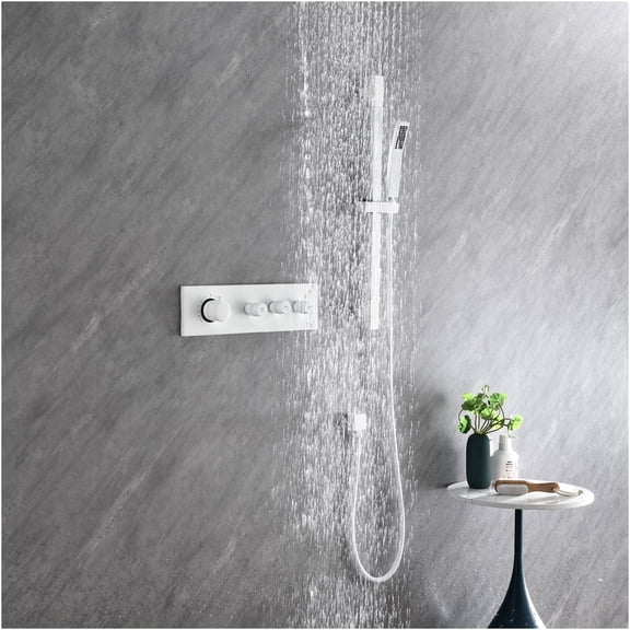 JERFIT Wall Mounted Rainfall Shower Combo Set, Adjustable Slide Bar Shower System with Handheld Showerhead, Brushed Nickel