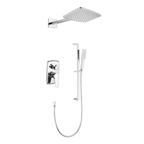 JERFIT Wall Mounted Rainfall Shower System, 8" Square Chrome Showerhead with 3 Body Jets and Handheld Shower, Full Brass