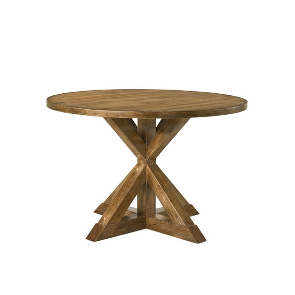 JERFIT Wallace II 42 Inch Round Dining Table for 4, Weathered Oak Finish, Pedestal Base, Synthetic Wood Kitchen Table