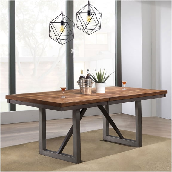 JERFIT Walnut Extension Dining Table for 6, Rectangular Natural Wood Dining Table with Leaf, Modern Farmhouse Table