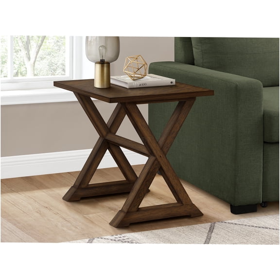 JERFIT Walnut Square End Table with Trestle Base, Transitional Nightstand or Sofa Side Table for Living Room & Bedroom