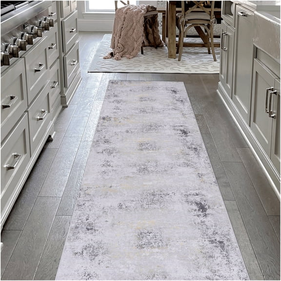 JERFIT Washable Runner Rug 2x10 Low Pile Non Slip, Stain Resistant Polyester Rug for Kitchen Hallway Bedroom, Indoor Machine Washable Carpet, Gray