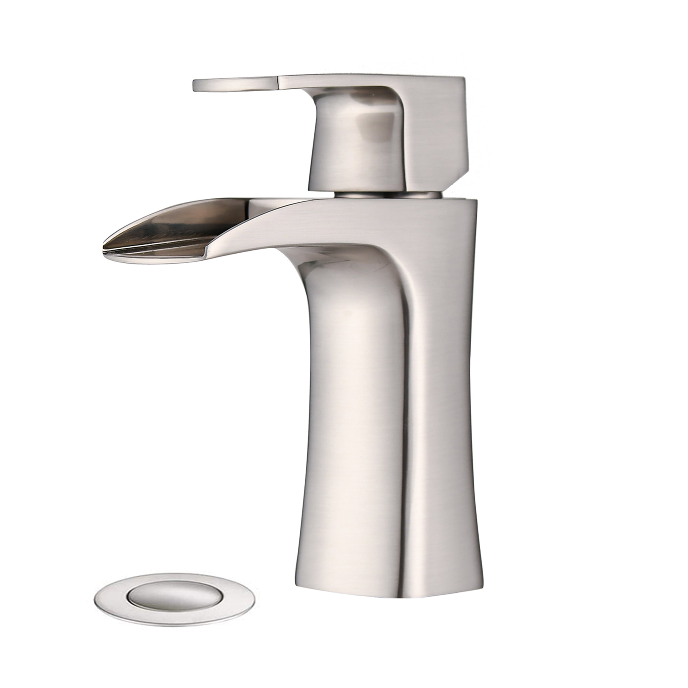 JERFIT Waterfall Bathroom Sink Faucet Single Handle, Brushed Nickel 1-Hole Vessel Vanity Tap with Pop-Up Drain, Brass Construction