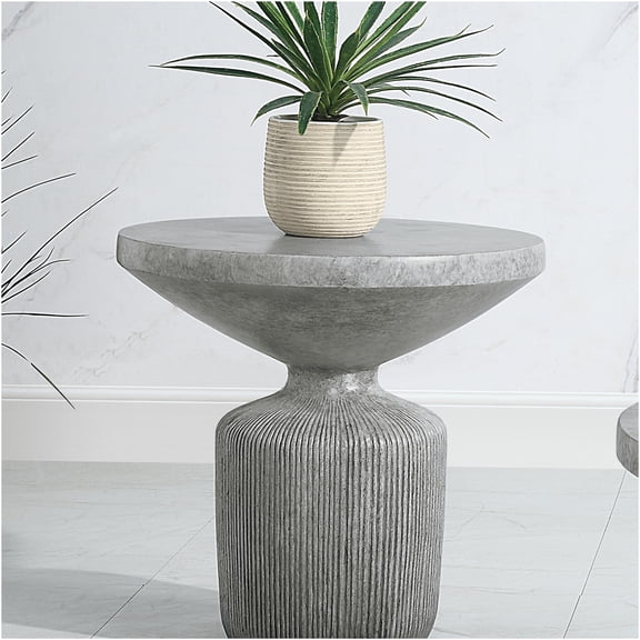 JERFIT Weathered Gray Cement End Table, 40mm Thick Minimalist Accent Table No Assembly Needed, Industrial Side Table for Living Room, Bedroom, Patio