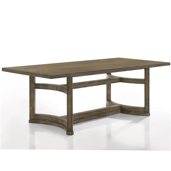 JERFIT Weathered Oak Dining Table for 4, Pedestal Base Kitchen Table, Farmhouse Style Solid Wood Top Dining Room Table