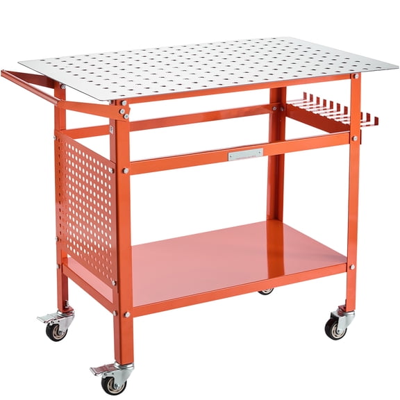JERFIT Welding Table with Wheels, Heavy Duty Steel Workbench, Portable Welding Station with Fixture Holes and Storage