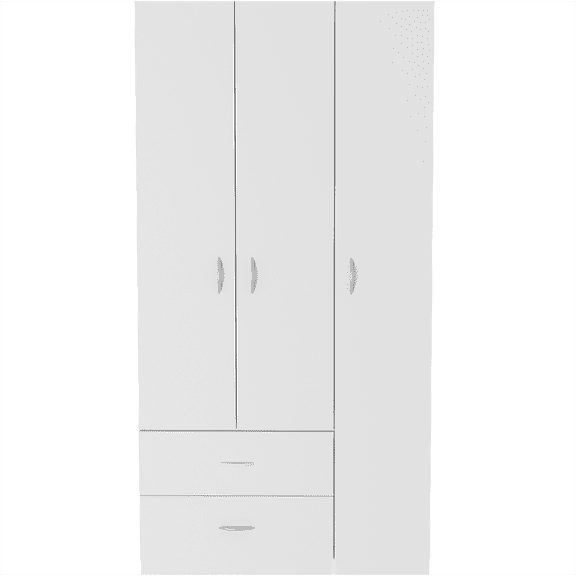 JERFIT White 3 Door Armoire with Drawers, Freestanding Storage Closet Organizer for Bedroom