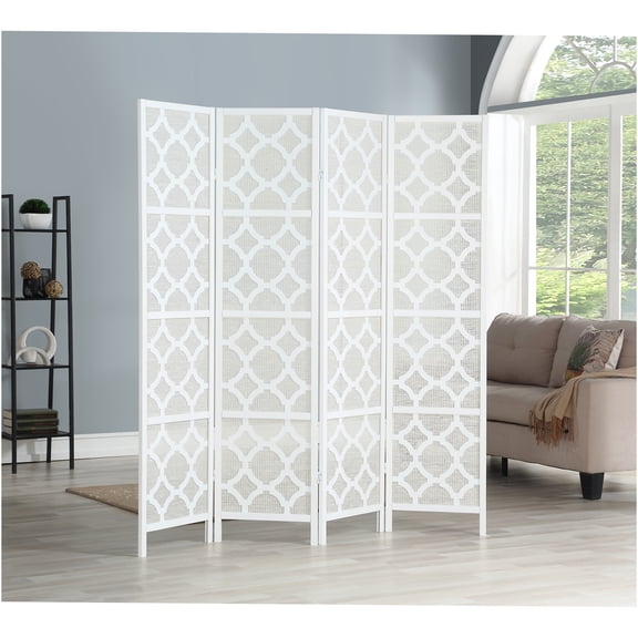 JERFIT White 4-Panel Folding Privacy Screen with Diamond Design, Modern Room Divider for Home & Office