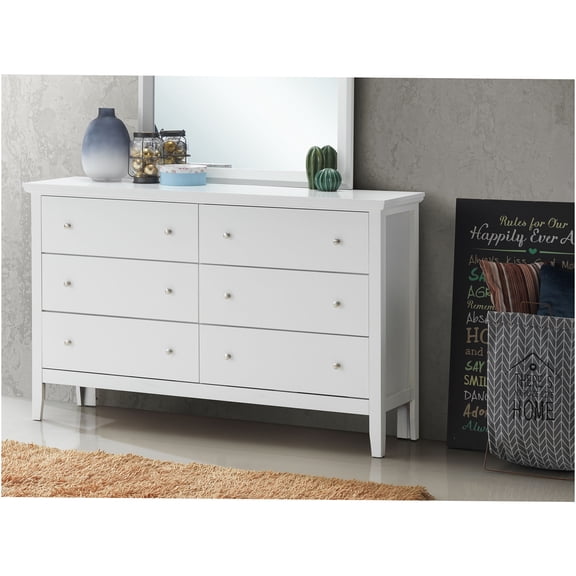 JERFIT White 6-Drawer Dresser with French Dovetail Drawers, Sturdy Particle Board Storage Chest for Bedroom