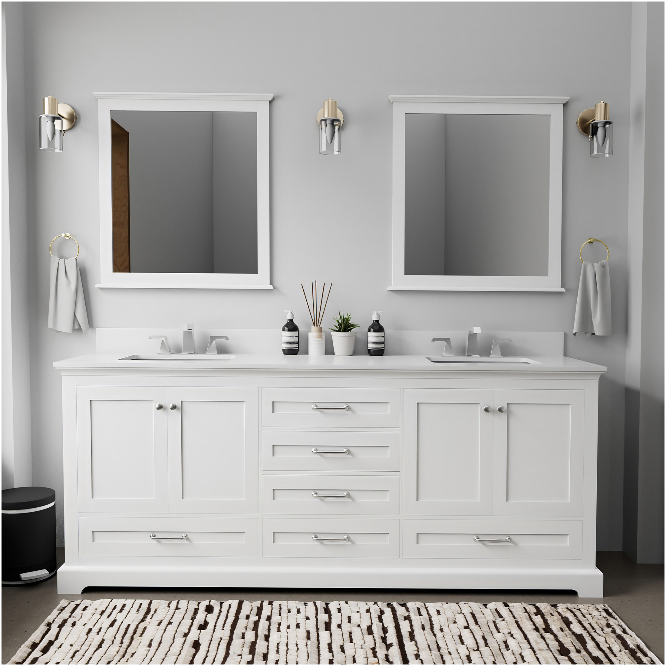 JERFIT White 80 Inch Double Sink Bathroom Vanity Set with Marble Top ...