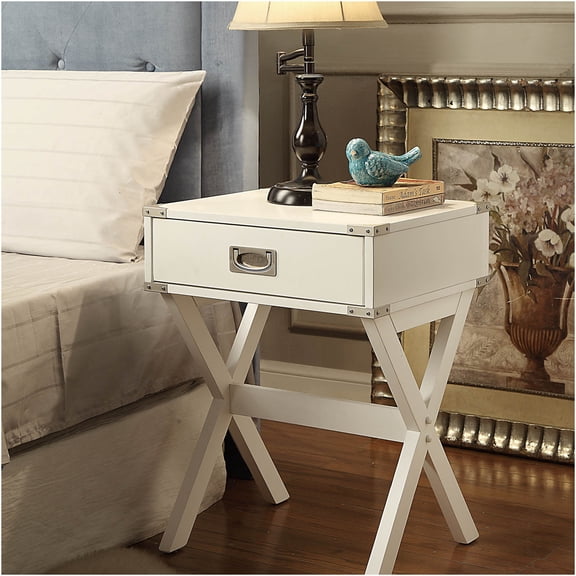 JERFIT White Accent Table with Drawer, Small End Table, Compact Side Table with X-Shape Base for Living Room, Bedroom, Dorm, Office - White