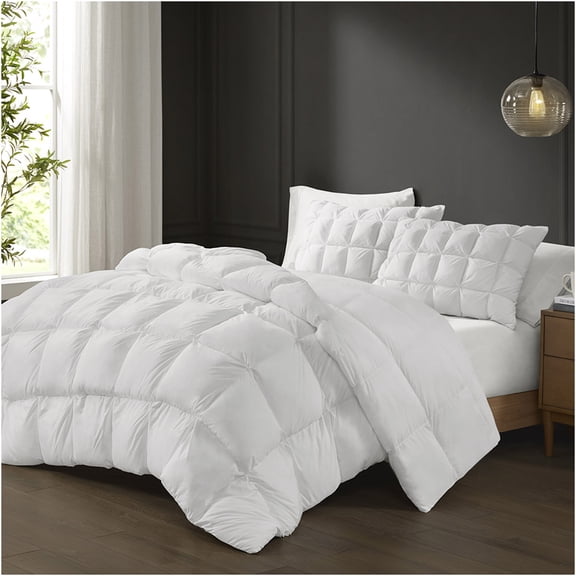 JERFIT White All Season Fluffy Down Alternative Comforter Full Queen Size | Hypoallergenic Oversized Bedding with Corner Loops
