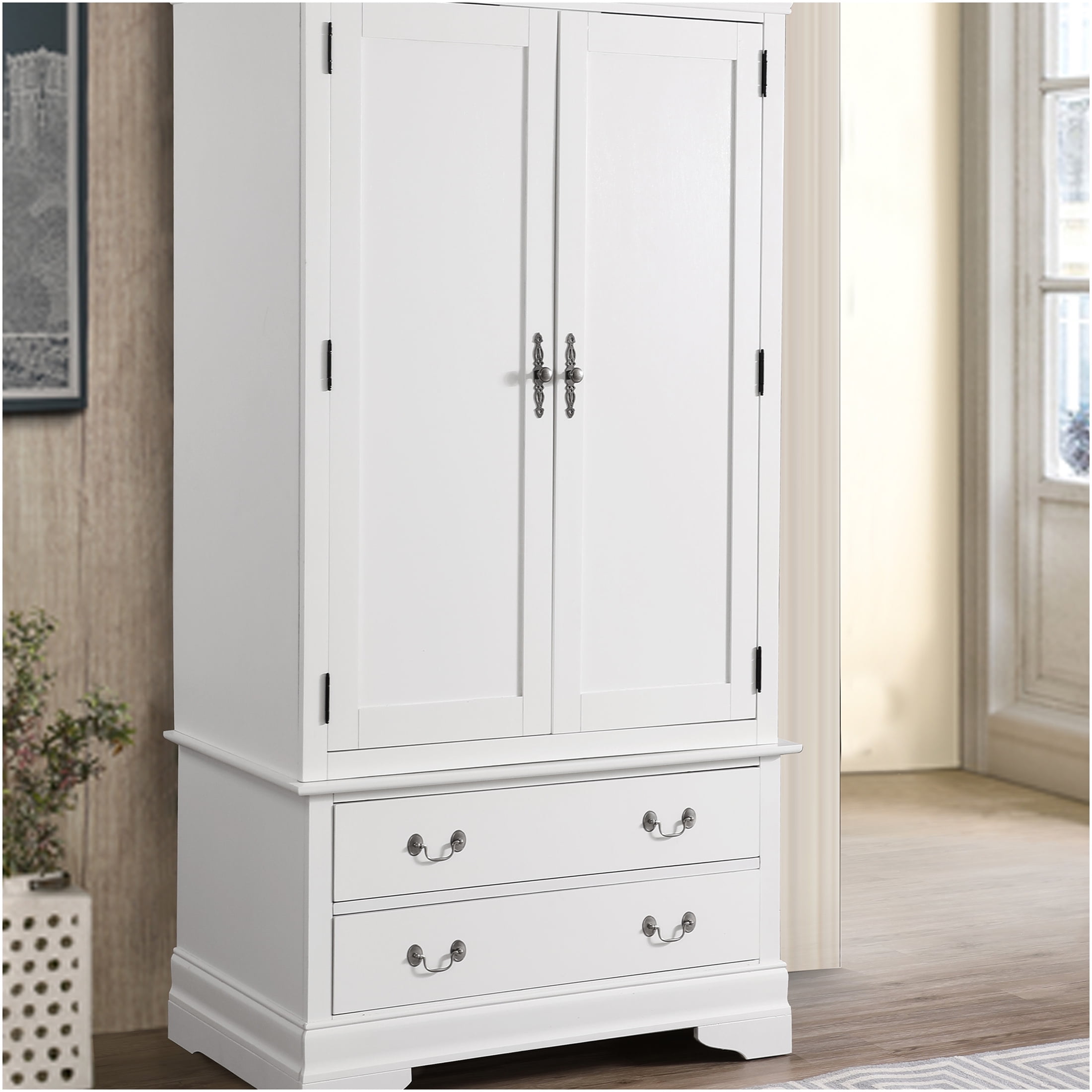 JERFIT White Armoire Wardrobe with Doors and Drawers, Traditional — free download