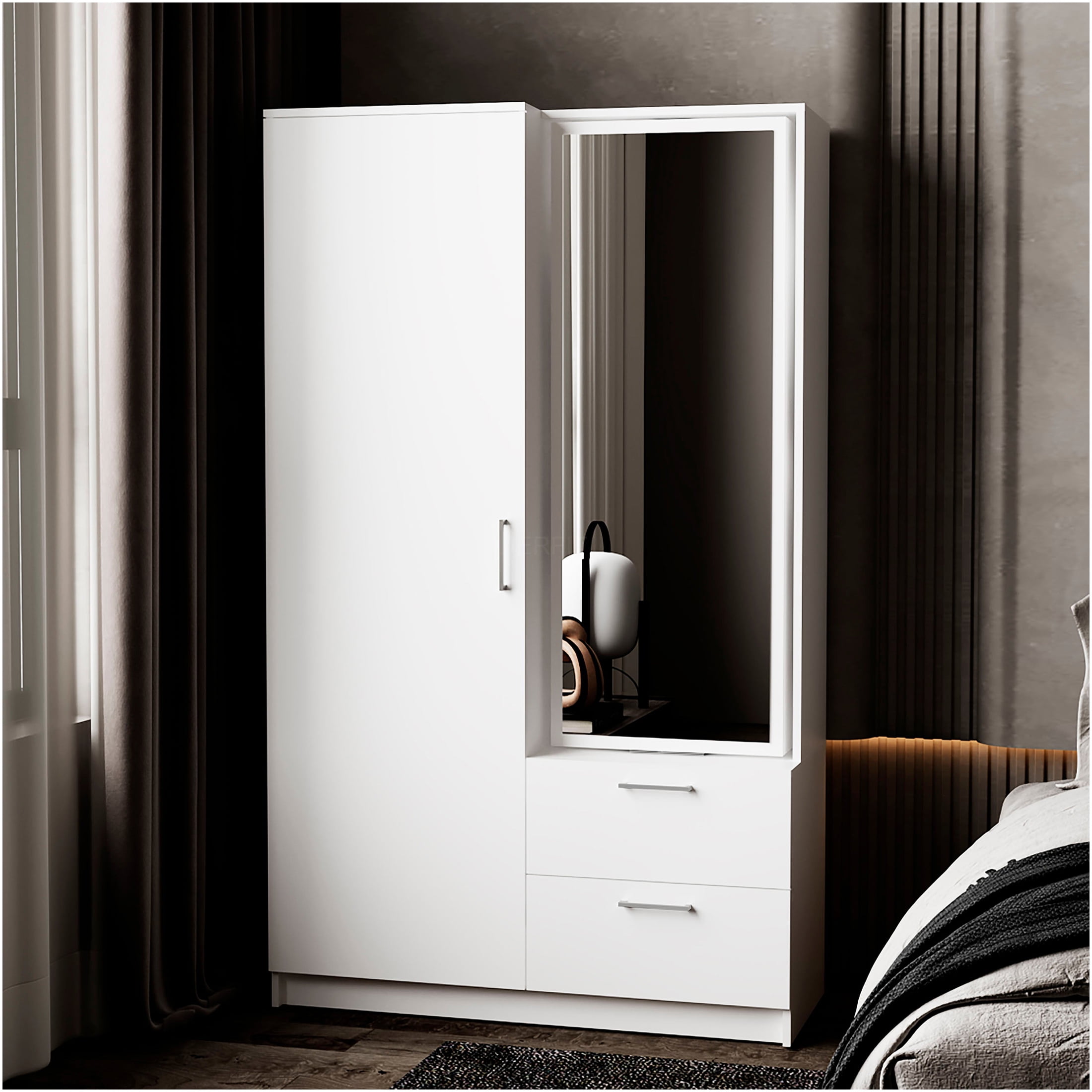 JERFIT White Armoire Wardrobe with Mirror, Open Storage Shelves and 2 — free download