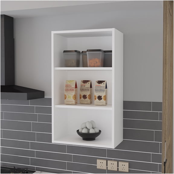 JERFIT White Aspen Wall Cabinet for Kitchen with 3 Adjustable Shelves, Engineered Wood Over-the-Toilet Storage Organizer Unit