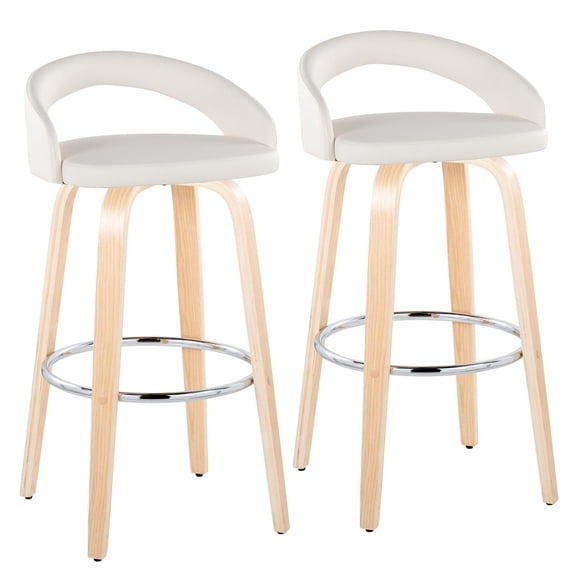 JERFIT White Bar Stools Set of 2, Swivel Counter Height Stools with Faux Leather Seat and Chrome Footrest for Kitchen Island, Dining&Home Decor