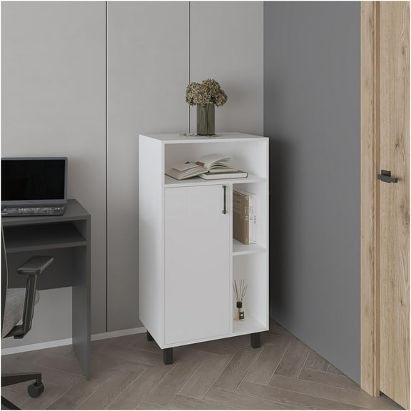 JERFIT White Base Cabinet with Door and Shelves, Freestanding Kitchen Storage Organizer for Pantry, Laundry Room, Small Space