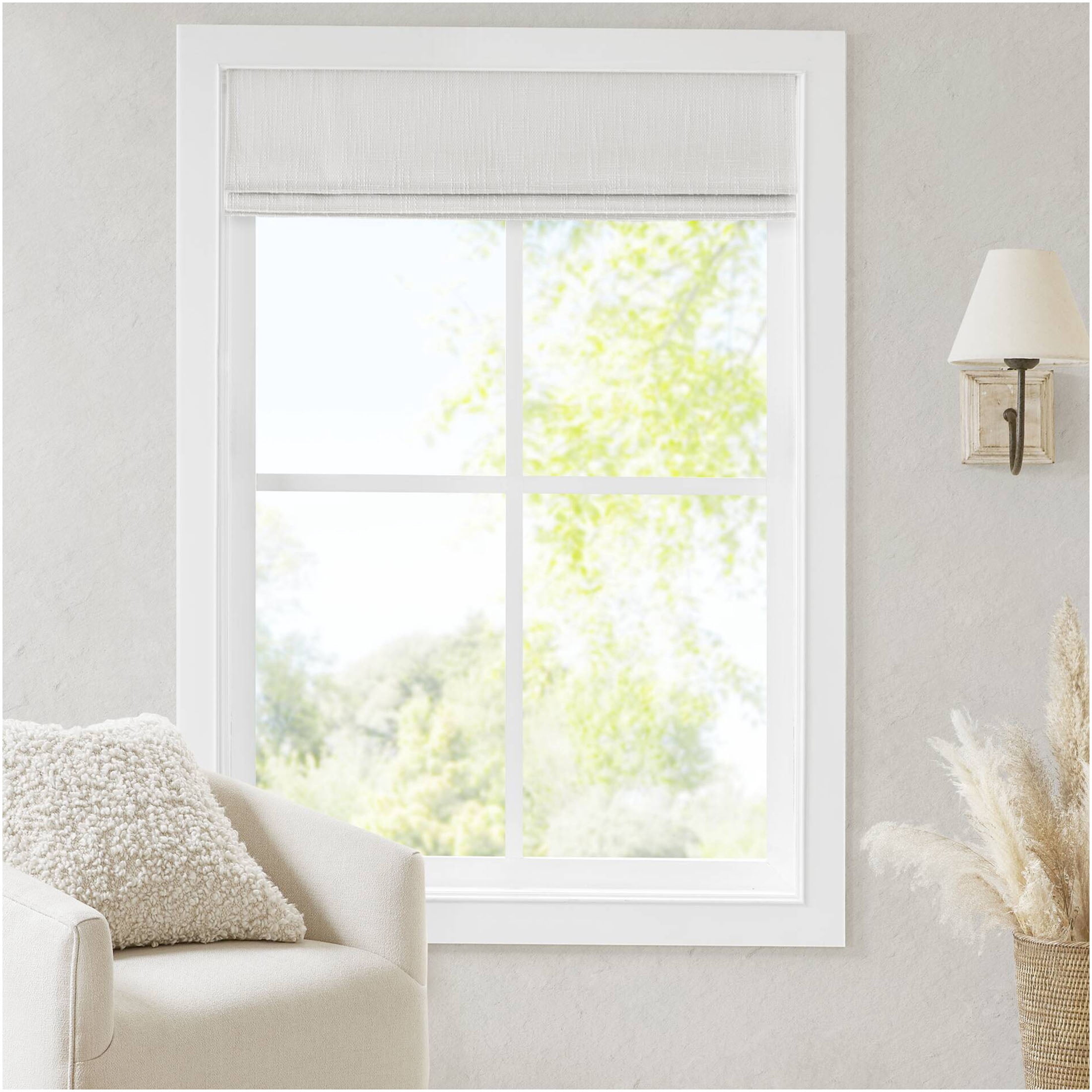 JERFIT White Cordless Roman Shade 33x64 Inch Blackout Window Blind, Polyester Fabric, No Drill Easy Lift, Light Blocking Privacy Shade for Bedroom Living Room