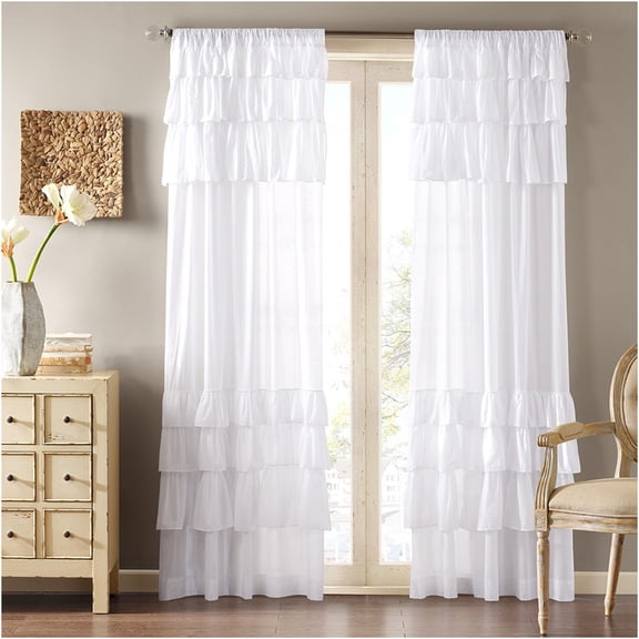 JERFIT White Cotton Voile Curtains 50x84 Inch Oversized Ruffled Window Panel for Living Room, Rod Pocket Blackout Curtain, Vintage Chic Farmhouse Decor