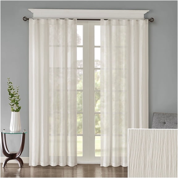 JERFIT White Crushed Sheer Curtain Panels Pair 42x84 Inch, Light Filtering Polyester Window Drapes with Rod Pocket & Back Tabs for Living Room Bedroom
